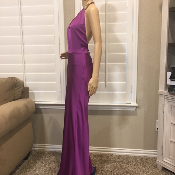 “MARCIANO” PURPLE SATIN DRESS WITH ATTACHED GOLD CHOKER NECKLACE – SZ 4 - Picture 12 of 13